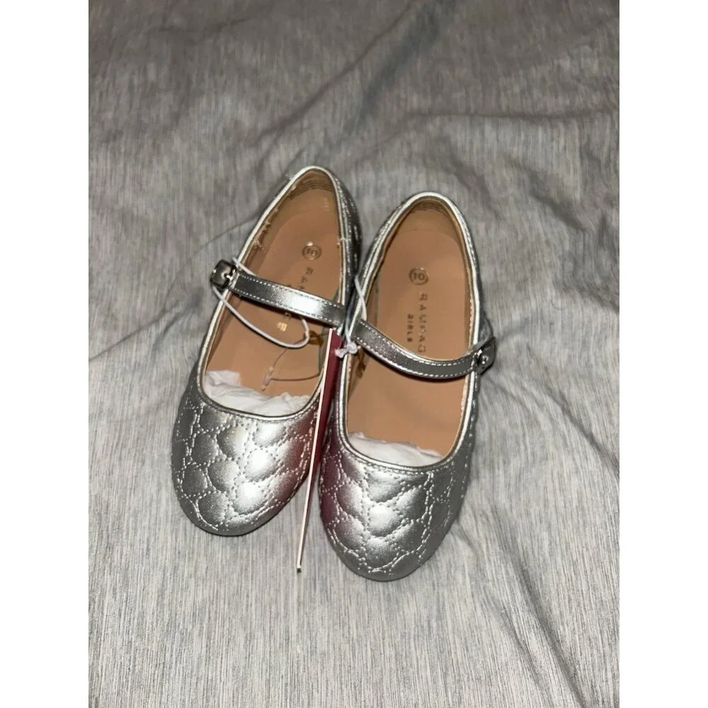 Rampage Girls Sliver Casual Dress Holiday School Ballet Flats Shoes Size 10